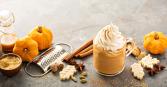 Picture of pumpkin spice latte and pumpkins